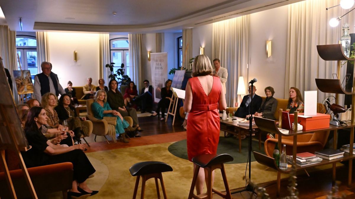Natalie Turner reading from The Red Silk Dress during the first Red Silk Salon at The Vintage