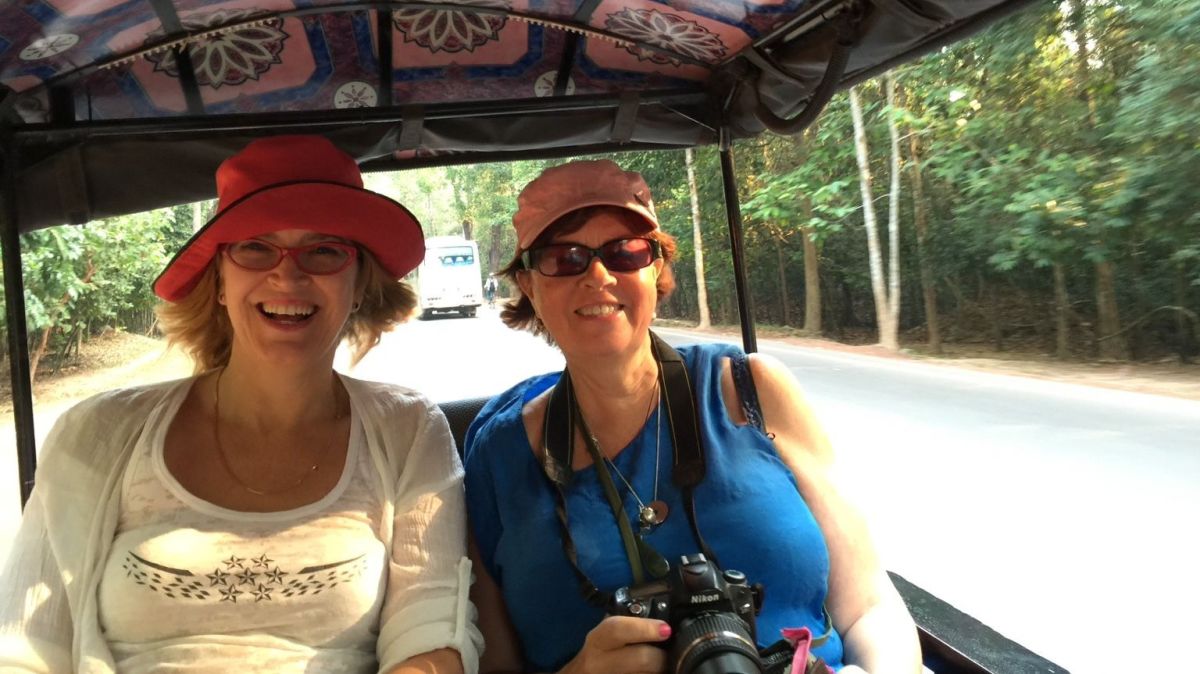 Natalie Turner with Australian journalist and author of Whale Rock, Diana Plater, travelling through Cambodia during the 2015 writing retreat.