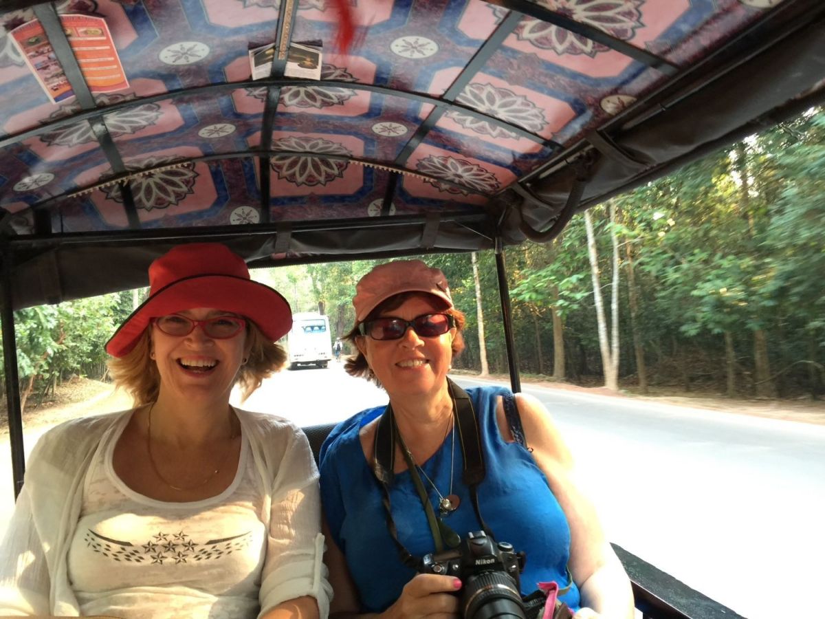 Natalie Turner with Australian journalist and author of Whale Rock, Diana Plater, travelling through Cambodia during the 2015 writing retreat.